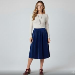 Koret Velvet Vintage Blue Jewel Tone Classic Side Pocket Midi Skirt w Back Slit